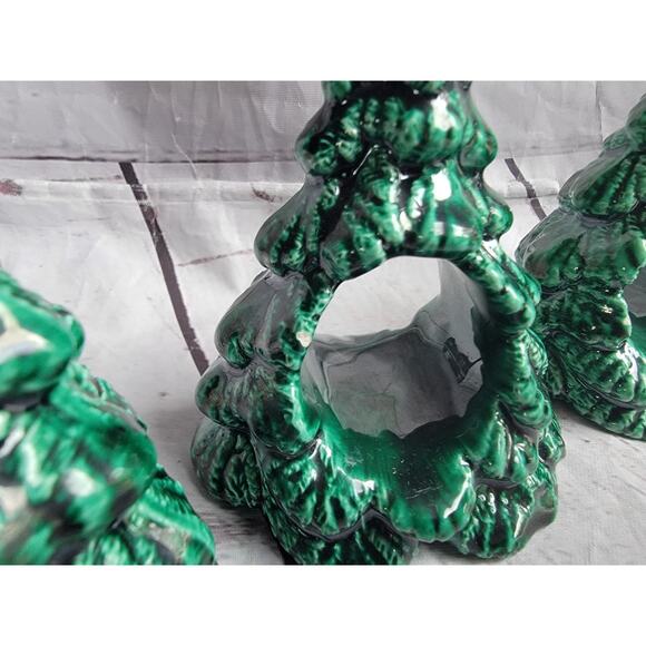 Vintage Ceramic Christmas Tree Napkin Rings Napkin Holders Set Of 4 MCM - Picture 9 of 11